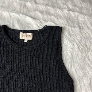 Pepin | Knit Black Sweater Tank Tassels Medium Womens